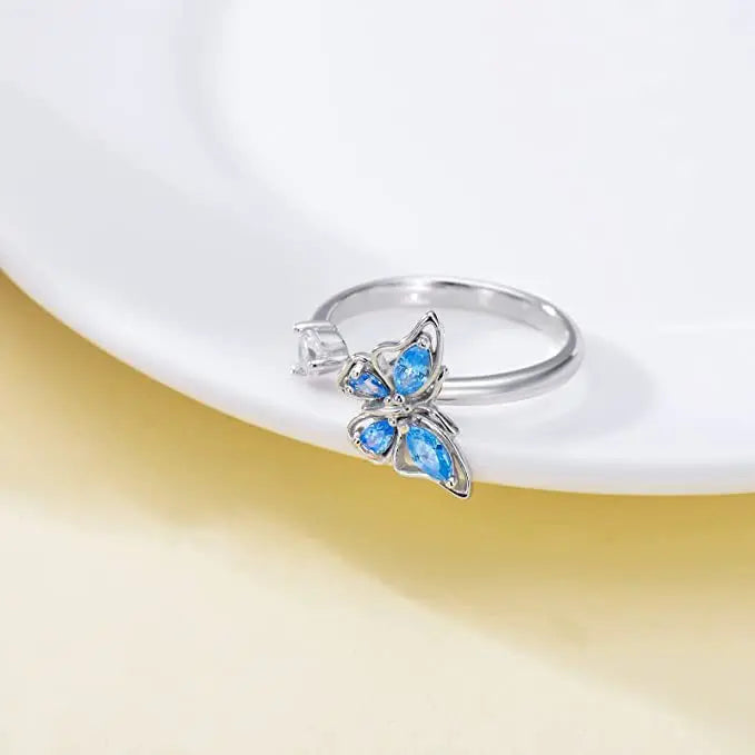 Women's Rotating Opening Rings Blue Butterfly with Zircon Niche Simple Ring InstaStyle Jewelry Accessories Wholesale Hot Sale