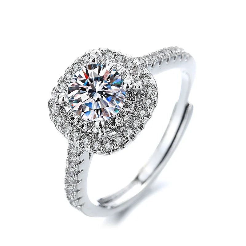 Round Moissanite Rings Classic Six-prong Women's Custom Geometric Ring for Engagement Party Live Streaming Supply Accessory Bulk