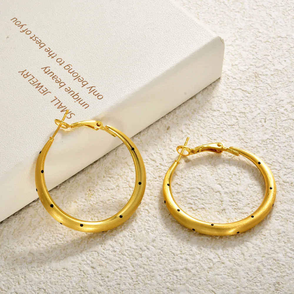 Korean Women's Hoop Earrings Solid Color Circle Polka Dot Brushed Earrings High-end Minimalist Chic Style Elegent Earring Bulk