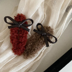 Fashion Bowknot Solid Color Fluffy Hair Clips for Girls Sweet Trendy Snap Clips for Women Ladies Hair Accessories in Stock