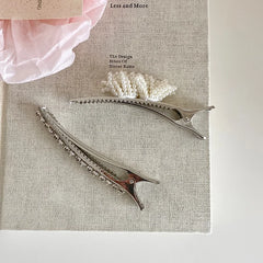 Women 2025 Hot Sale Silver Imitation Pearl Rhinestone Alligator Clips Elegant Simple Chic in Stock Hairpin Accessories for Girls