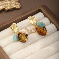 Fashion Conch Shell Amazonite Stone Copper 18K Gold Drop Earrings for Girls Vintage Luxury Jewelry for Women Ladies Wholesale