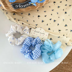 Kids Solid Color Flower Plaid Ponytail Holder Medium Hair Ties Fashion Elegant in Stock Scrunchies Accessories for Children Use