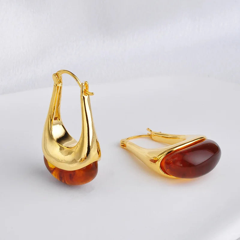 Retro Hoop Earrings Women Maillard Amber Earrings Explosive Curry Color Light Luxury Elegant Earrings Autumn and Winter New Bulk
