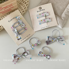 Silver Bowknot Cute Sweet Hair Accessories for Baby Girls Fashion Trendy Stylish Scrunchies for Kids Children in Stock Kawaii