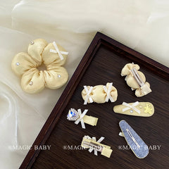Cute Elegant Bowknot Hair Clips for Baby Girls Yellow Solid Color Alloy Fabric Fashionable Alligators Hair Accessories for Kids