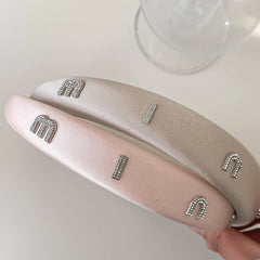 Hot Sale Pink Solid Color Letter Rhinestone Headbands Trendy Graceful Customized in Stock Hairbands Accessories for Women Daily