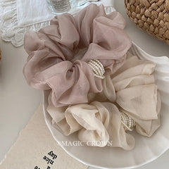Female Imitation Pearl Solid Color Ponytail Holder Large Scrunchies Elegant Thick Thin Hair Ties in Stock Accessories for Women
