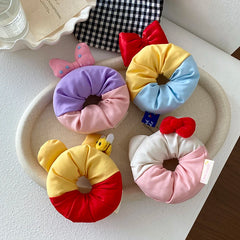 Hot Sale Color Blocked Bowknot Cartoon Large Hair Ties Sweet Cute Ponytail Holder Scrunchies in Stock Accessories for Girls Kids