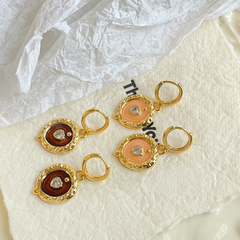 Female Red Brown Irregular Shape Zircon 18k Gold-plated Earring Elegant Fashion Vintage Low MOQ in Stock Jewelry for Women Daily