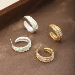 Fashion Crushed Shell S925 Silver  Classic Trendy Hoop Earrings for Girls Stylish Jewelry for Women Ladies Wholesale Bulk