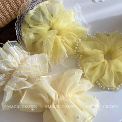 2025 Summer Fresh Pretty Yellow Scrunchies for Girls Fashionable Elegant Hair Ties  Princess Style Hair Accessories Women Cute
