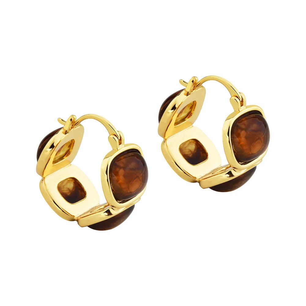Female Trendy Hoop Earrings Geometric Artistic Maillard Coffee Resin Earrings Fashion Unique High-end Stylish Ear Jewelry Bulk