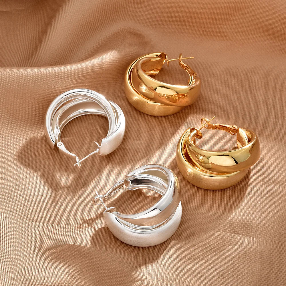 Fashion Women's Hoop Earrings Geometric Circle Retro Style Cross Wide Earrings Elegant Luxury Simple Chic Earrings Wholesale