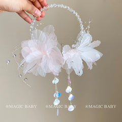 Girly Aesthetic Butterfly Beads Glitter Solid Color Headbands Fashion Sweet Elegant in Stock Hairbands Accessories for Kids Prom