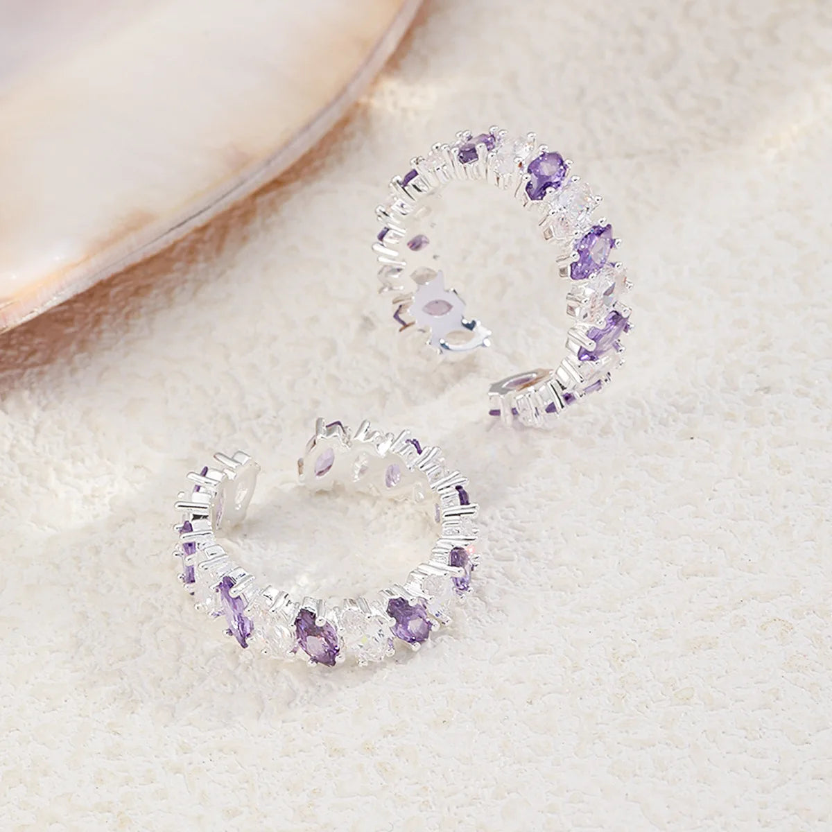 Women White Purple Zircon Copper Plated Palladium White K Rings Fashion Sparking Factory Price in Stock Jewelry for Causal Daily