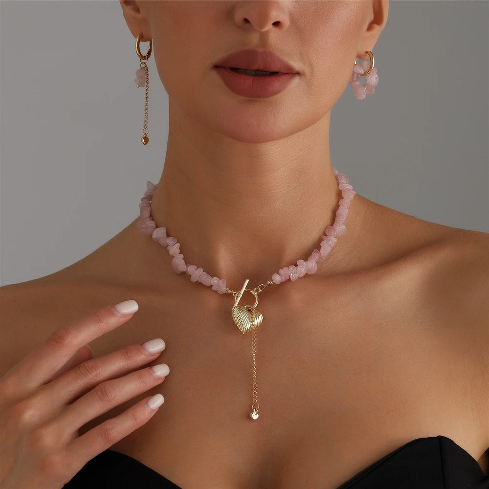 Fashion Simple Beads Heart Necklaces for Girls Sweet Trendy Stylish Jewellry Sets for Women Ladies Accessories Chinese Supplier