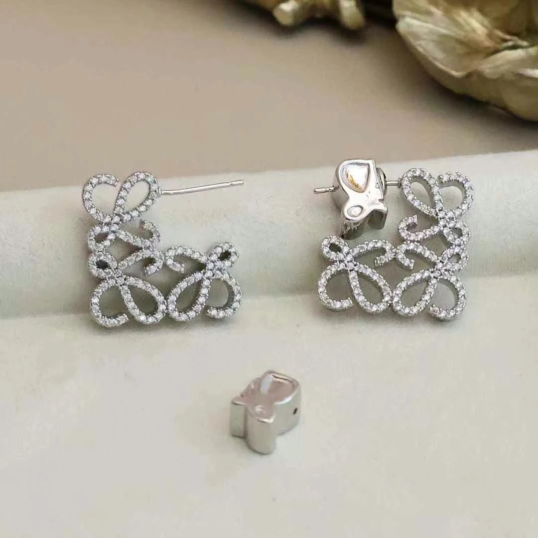 Women Hot Sale Creative Design Flower Rhinestone Heart Drop Earring Fashion Glitter Charms Affordable Bulk Jewelry Accessories