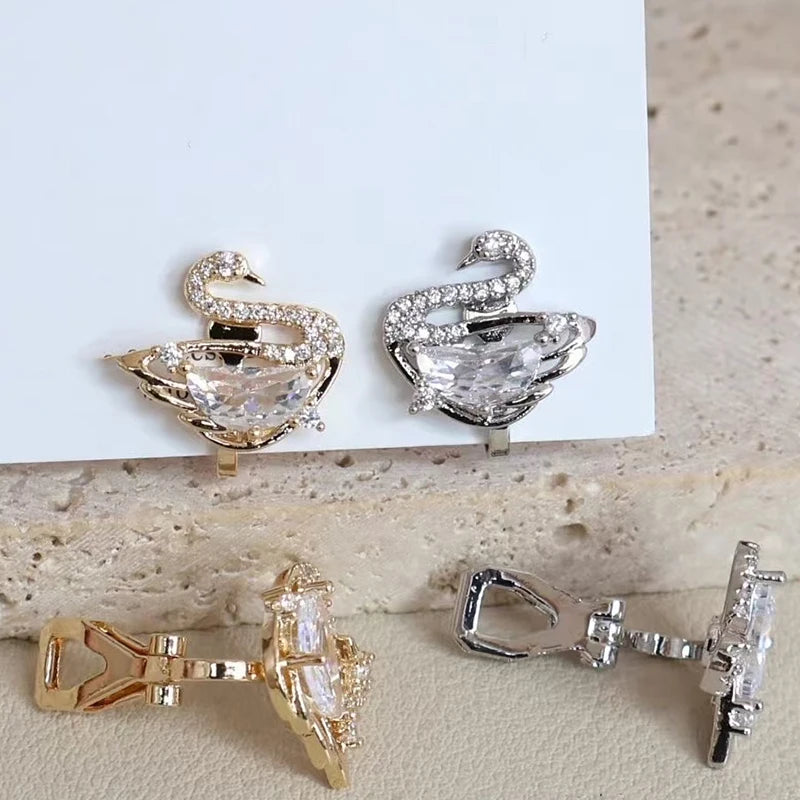 Fashion Imitation Pearl Swan Elegant Clip on Earrings for Girls Glitter Art Deco Jewelry for Women Ladies Accessories Wholesale