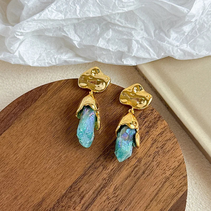 Fashion Copper 18K Gold Jewelry Sets for Girls Earrings Necklaces Aquamarine Crystal for Women Ladies Wholesale Bulk Luxury