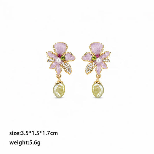 Fashion Freshwater Pearl Crystal Flower Drop Earrings for Girls Jewelry for Women Ladies Wholesale China Manufacturer Sweet