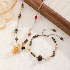 Women Natural Stone Copper Shell Bodhi Seeds Bracelet 18k Gold-plated Necklace Vintage Fashion in Stock Jewelry for Causal Daily