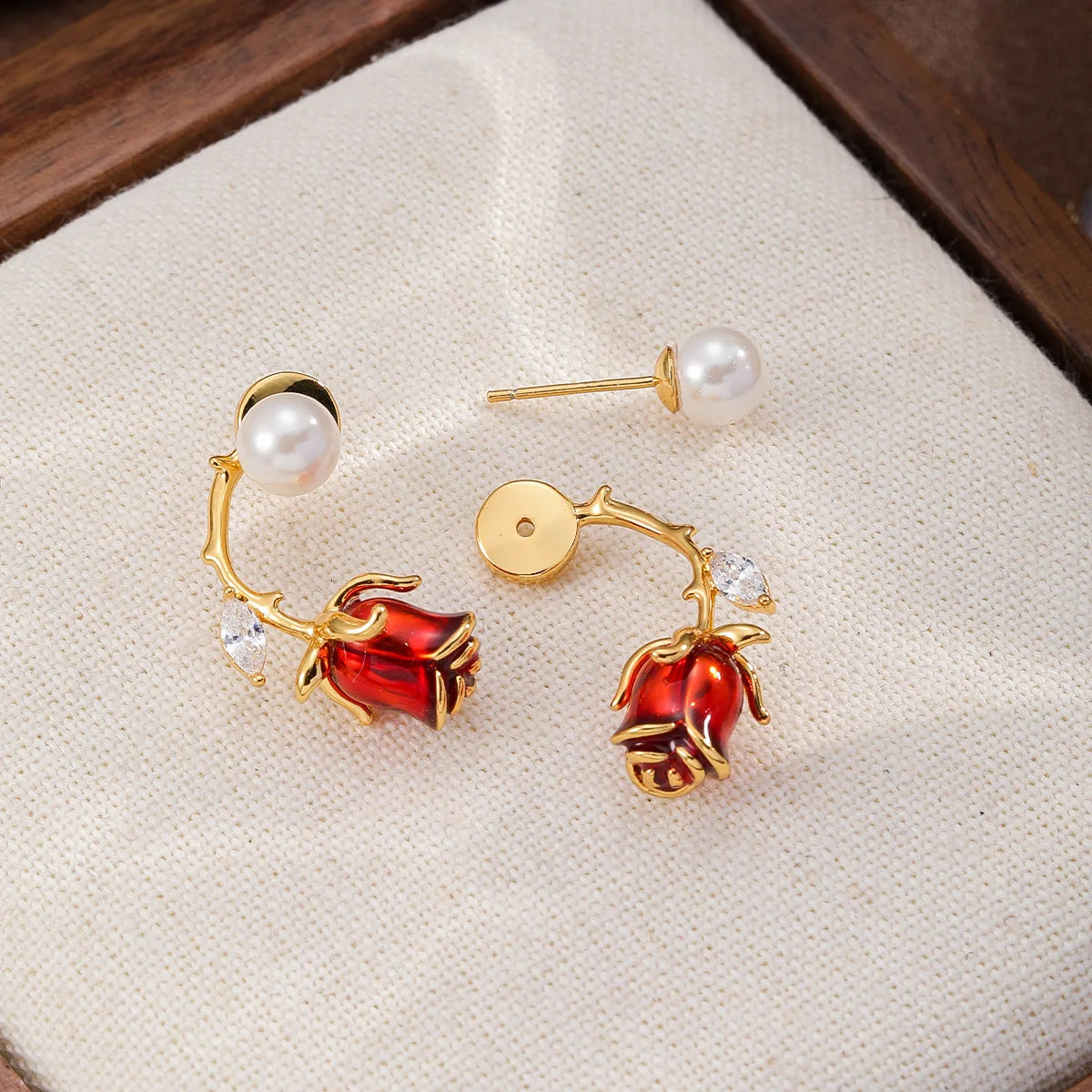 Female Fashion Red Freshwater Pearl S925 Silver 18k Gold-plated Earring Low MOQ Mixed Order Accepted Jewelry for Daily Causal