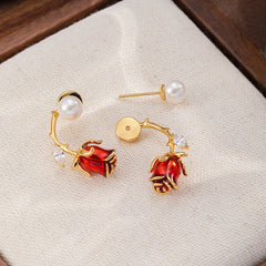 Female Fashion Red Freshwater Pearl S925 Silver 18k Gold-plated Earring Low MOQ Mixed Order Accepted Jewelry for Daily Causal