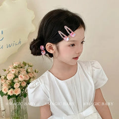 Girly Aesthetic Pink Silver Rhinestone Cat Beads Solid Color Snap Clips Hair Ties Fashion Sparking Hairpins Scrunchy Accessory