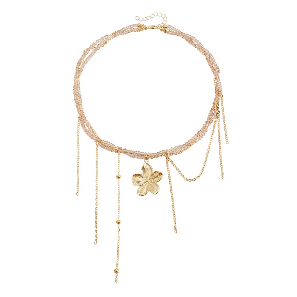 Fashion Sweet Beads Princess Style Flowers Necklaces for Girls Elegant Graceful Floral Jewelry for Women Ladies Accessories