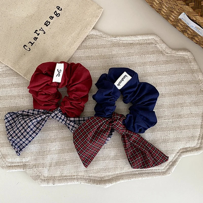 Fashion Plaid Bowknot Scrunchies for Baby Girls Cute Sweet Elegant Hair Ties for Kids Children Hair Accessories in Stock