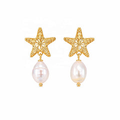 Female Star Baroque Pearl S925 Silver 18k Gold-plated Earring Simple Elegant Charms Low MOQ in Stock Jewelry for Women Causal