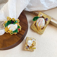 Female Gold Green Baroque Pearl 18k Gold-plated Brooch Elegant Vintage Charms Low MOQ in Stock Jewelry for Women Causal Party