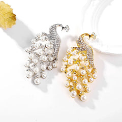 Fashion Animals Glitter Sparking Peacock for Girls Sweet Imitation Pearl Pins Jewelry for Women Ladies Accessories Wholesale