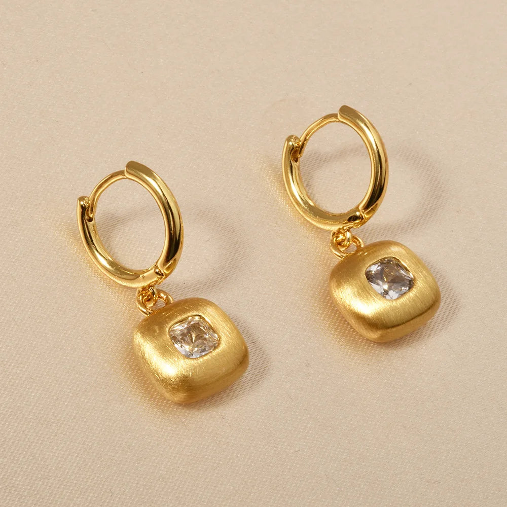 French-style Cute Zirconium-inlaid Hoop Earrings Gold Brushed Round Square Heart-shaped Small Ear Buckles Elegant Accessories