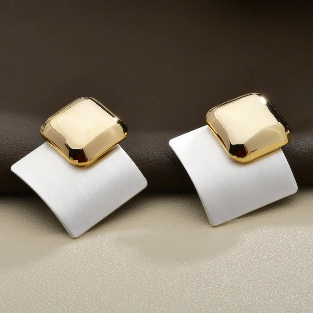 Korean Minimalist Square Earrings Brushed-Satin Color-matched Elegant and Luxurious Earrings Women's Fashionable Ear Accessories