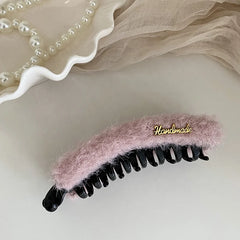 Solid Color Fashion Fluffy Fur Hair Clips for Girls Cute Sweet Elegant Banana Clips for Women Ladies Hair Accessories in Stock