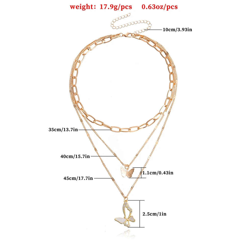 Fashion Sweet Butterfly Trendy Layered Wearing Necklaces for Girls Elegant Graceful Charms Jewelry for Women Ladies Accessories