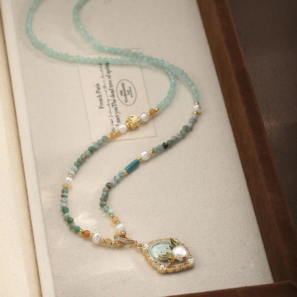 Women Elegant Freshwater Pearl Zircon African Turquoise Jasper Drip Glaze Hand-Painted Necklace Low MOQ Jewelry for Daily Causal