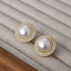 Light Luxury High-End Imitation Pearl Stud Earrings Women's Geometric Zircon Korean Sweet Elegant Fashion Earrings Jewelry Bulk