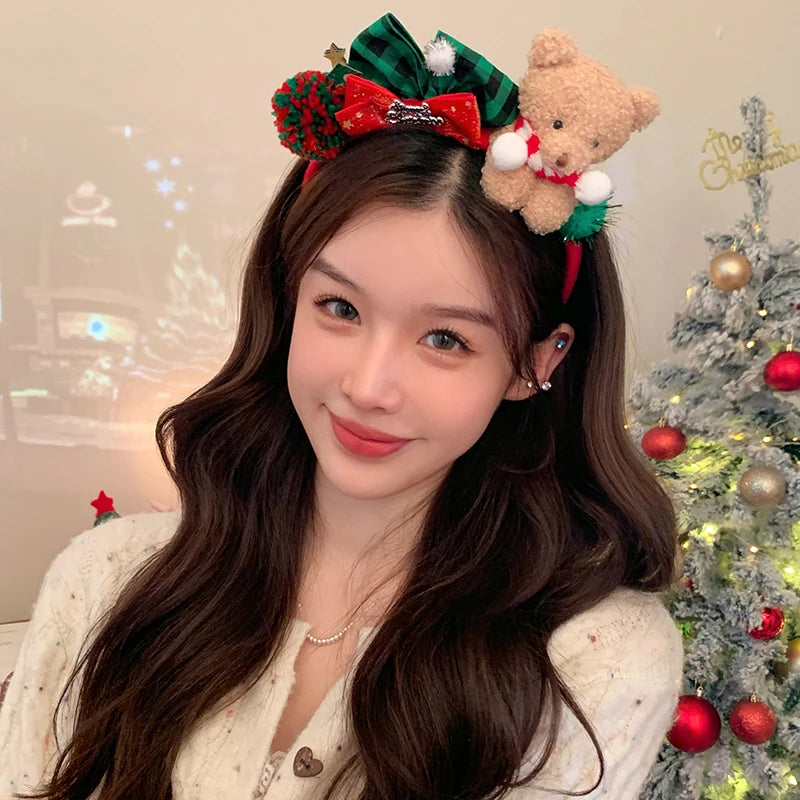 2025 Christmas Bowknot Bear Classic Hair Band for Girls Sweet Cute Animals Head Band for Women Ladies Hair Accessories in Stock