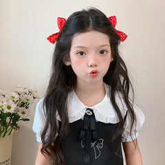 Solid Color Red Bowknot Polka Dot Fabric Hair Clips Baby Girls Cute Sweet Fashion Party Alligators Kids Hair Accessories