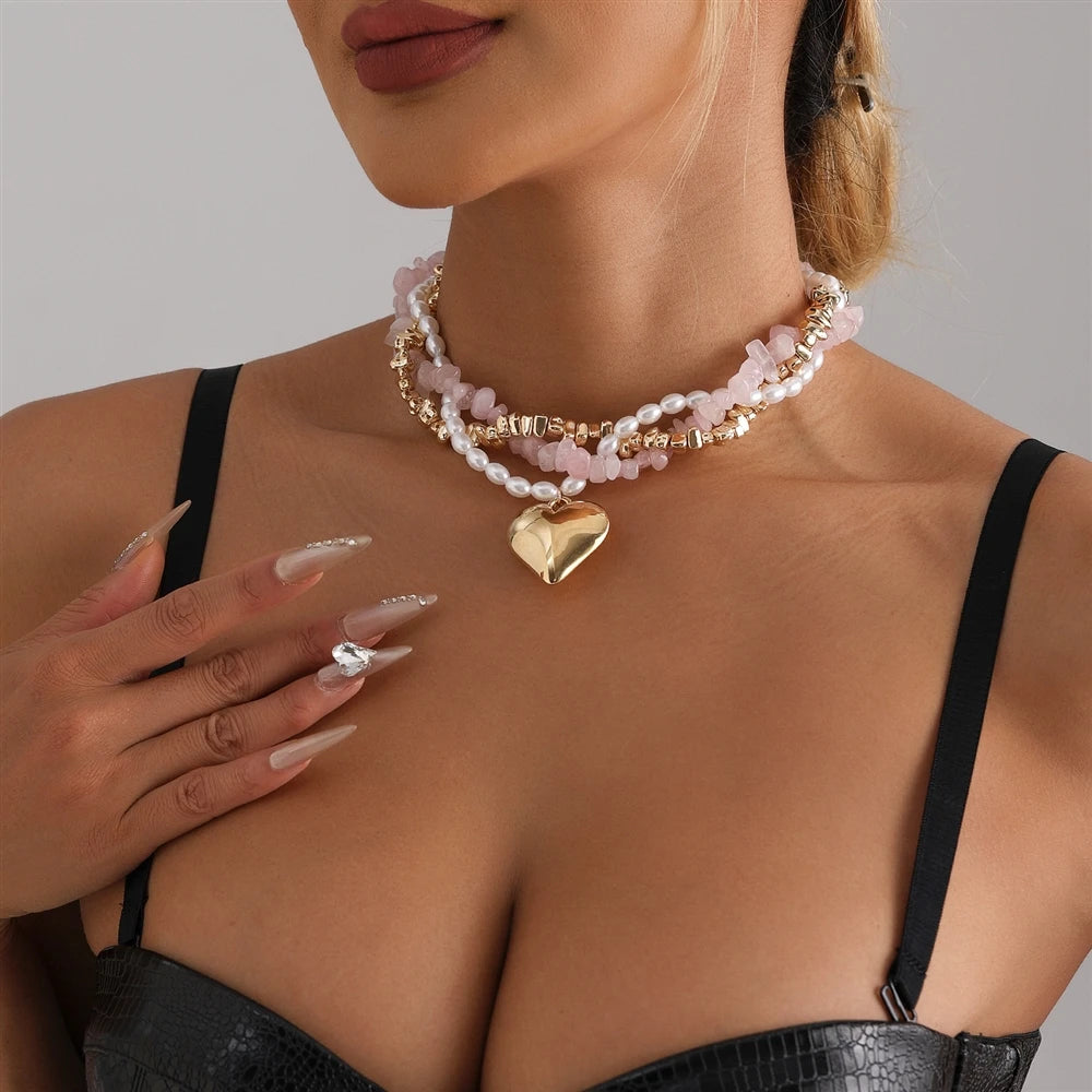 European and American Glamorous Dainty Heart Shaped Necklaces for Girls Trendy Stylish Jewellry for Women Ladies Accessories