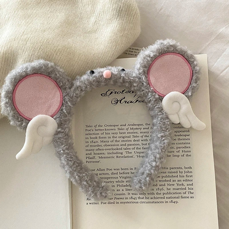 Cute Furry Angel Wings Elastic Hairband for Girls Elephant Cartoon Fashion Female Makeup Wash Face Headband Bulk Hair Accessory