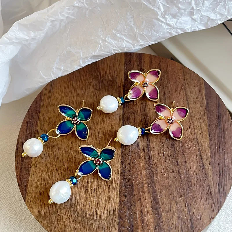 Female Square Shape Green Pink S925 Silver Freshwater Pearl Drop Earring Elegant Trendy Charms Factory Price in Stock Jewelry