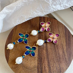 Female Square Shape Green Pink S925 Silver Freshwater Pearl Drop Earring Elegant Trendy Charms Factory Price in Stock Jewelry