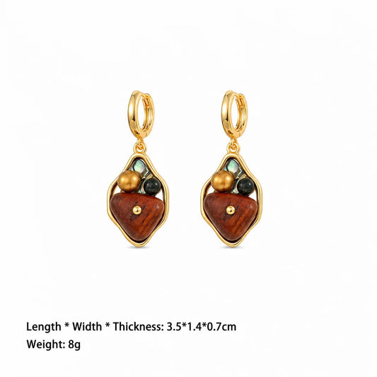 Fashion Wood Freshwater Pearl Crushed Shell Copper 18K Gold Plated Drop Earrings for Girls Trendy Jewelry for Women Wholesale