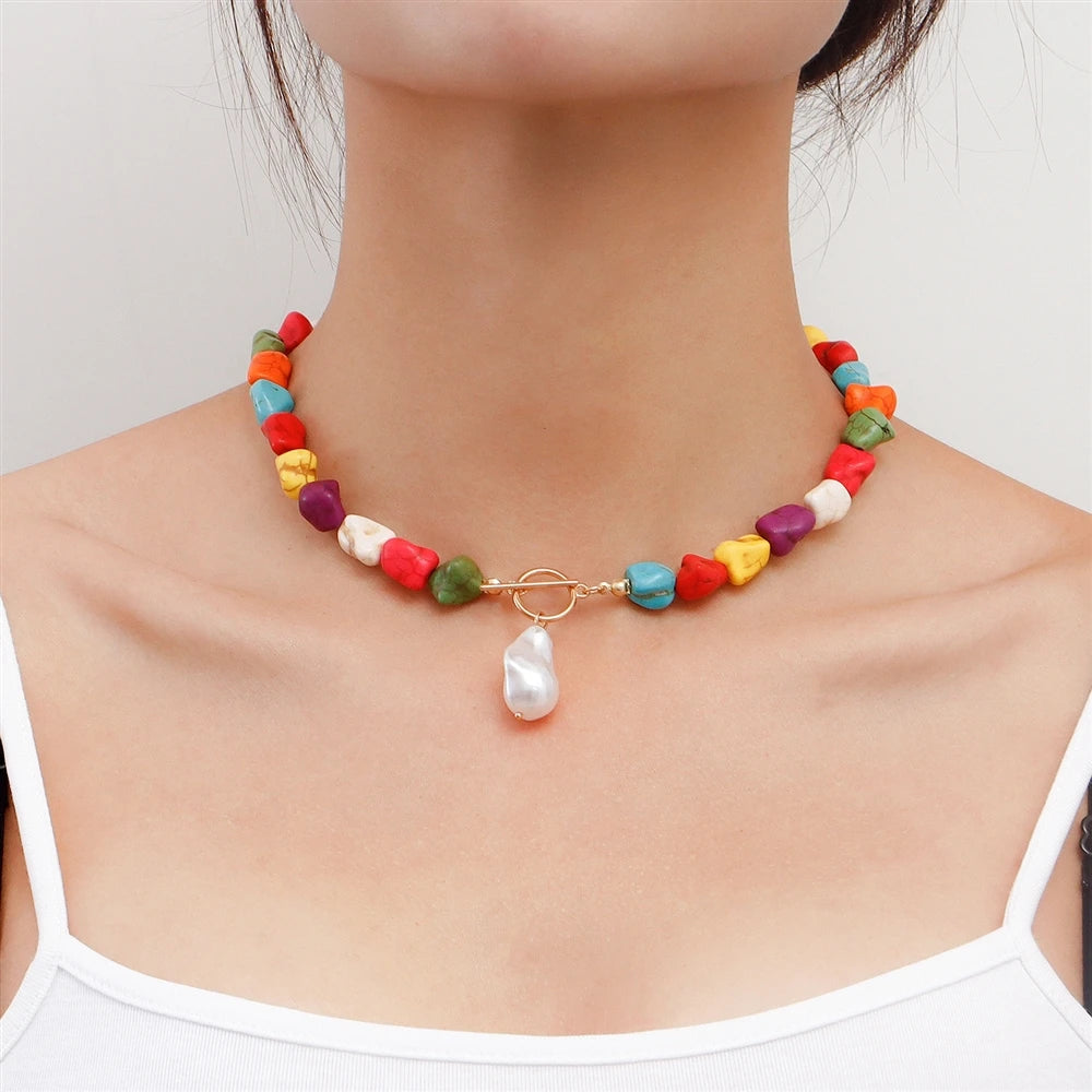 Fashion Simple Colorful Beads Necklaces for Girls Sweet Cute Kawaii Glamorous Jewelry for Women Ladies Accessories Wholesale