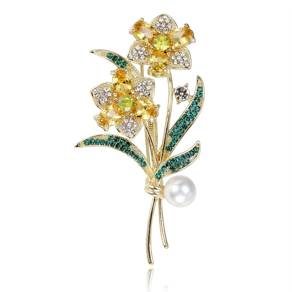 Fashion Glitter Flowers Rhinestone Sparking Sweet Brooches for Girls Elegant Floral Pins Jewelry for Women Ladies Accessories