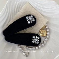 Women Black Imitation Pearl Rhinestone Snap Clips Elegant Sparking Fashion Customized in Stock Hairpins Accessories for Female